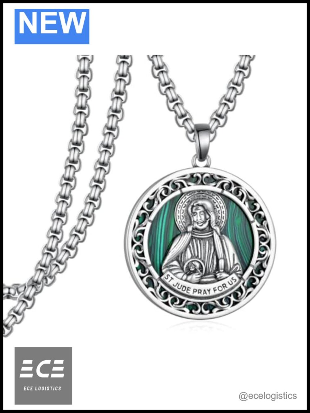 925 Sterling Silver Saint Jude Pendant Necklace Patron Saint Amulet